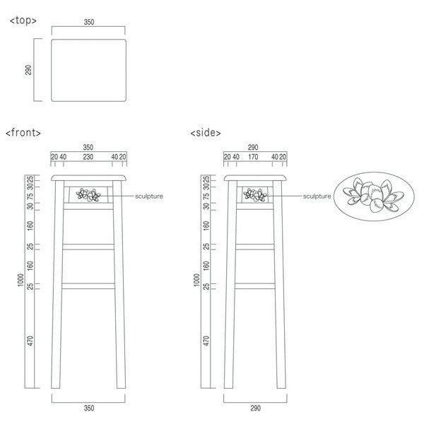 アジアン家具 プルメリアの彫刻花台《W:35×D:29×H:100》アジアン家具 スツール 花台 腰掛になるアジアン 補助椅子/玄関 ベンチ｜wanon333｜05