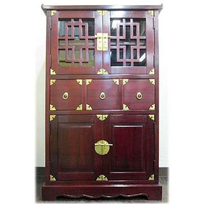 装飾金物付き 食器棚 W70 D35 H110)アジアン アジアン家具 