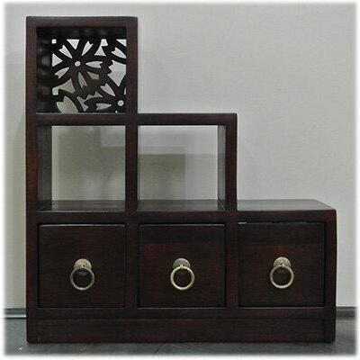 桜透かし彫り入り段違いミニシェルフ39《W:36×D:10×H:39》アジアン家具 