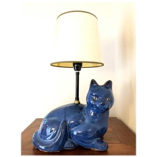 青猫のランプ(アジアン 中国 シノワズリ シノワ 雑貨 陶器 猫 青猫のランプ(アジアン 中国 シノワズリ シノワ 雑貨 陶器 猫