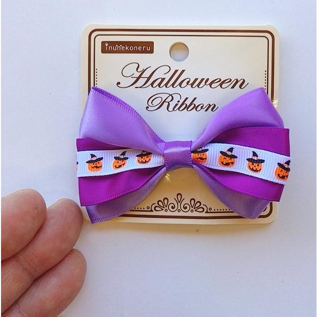 幅広シュシュ、ハロウィン(パープル白レース)わんちゃん猫ちゃん用