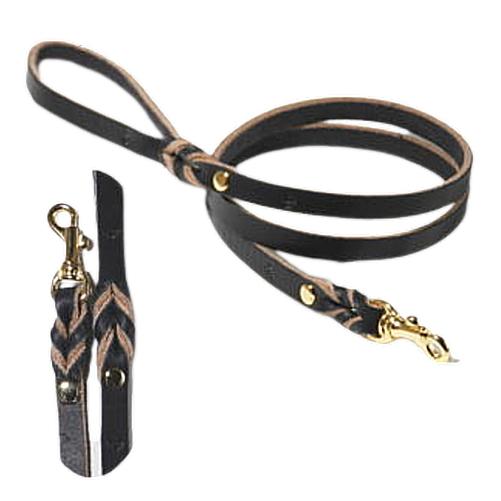 クーポン有) レザー 黒ヌメ本革リード シンプル2編込み12mm 金色金具