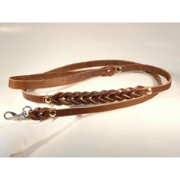 レザー 本革リード ブラウン10mm 115 編込み 小型犬用 AM0