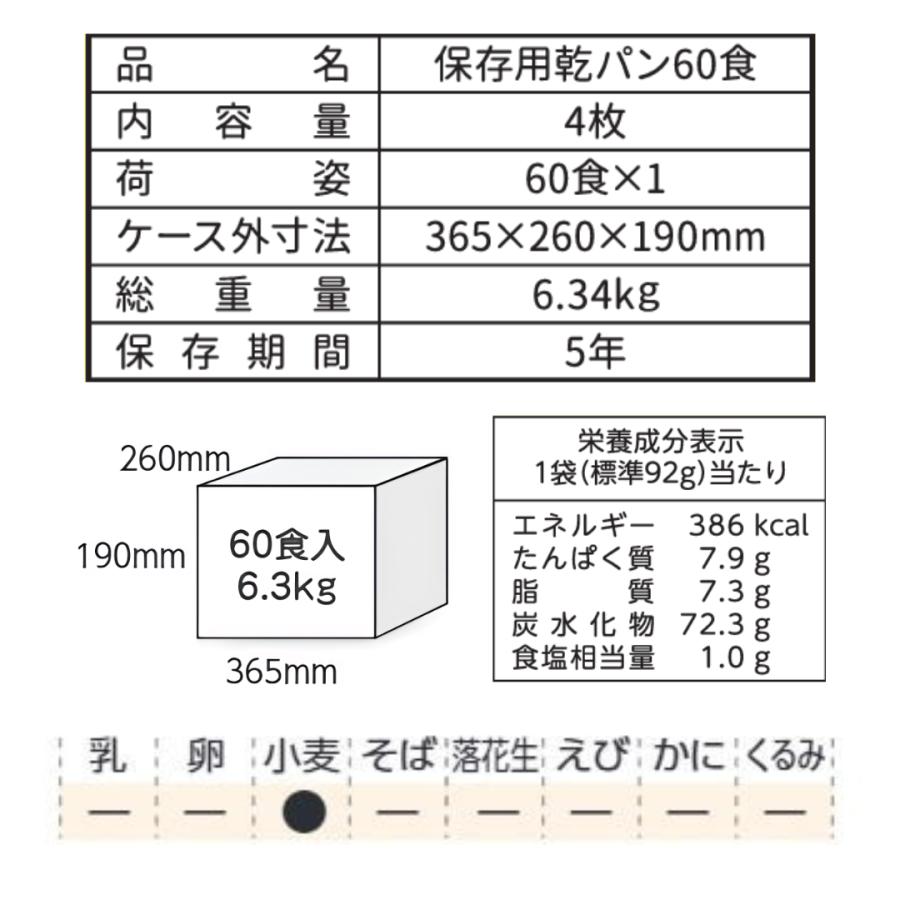三立製菓 保存用乾パン 60食入 送料無料（沖縄・離島は除く） 防災