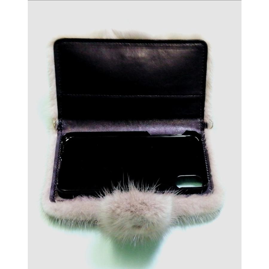 毛皮　サファイヤミンク　スマホケース　手帳型2　iPhone X 　iPhone Xs