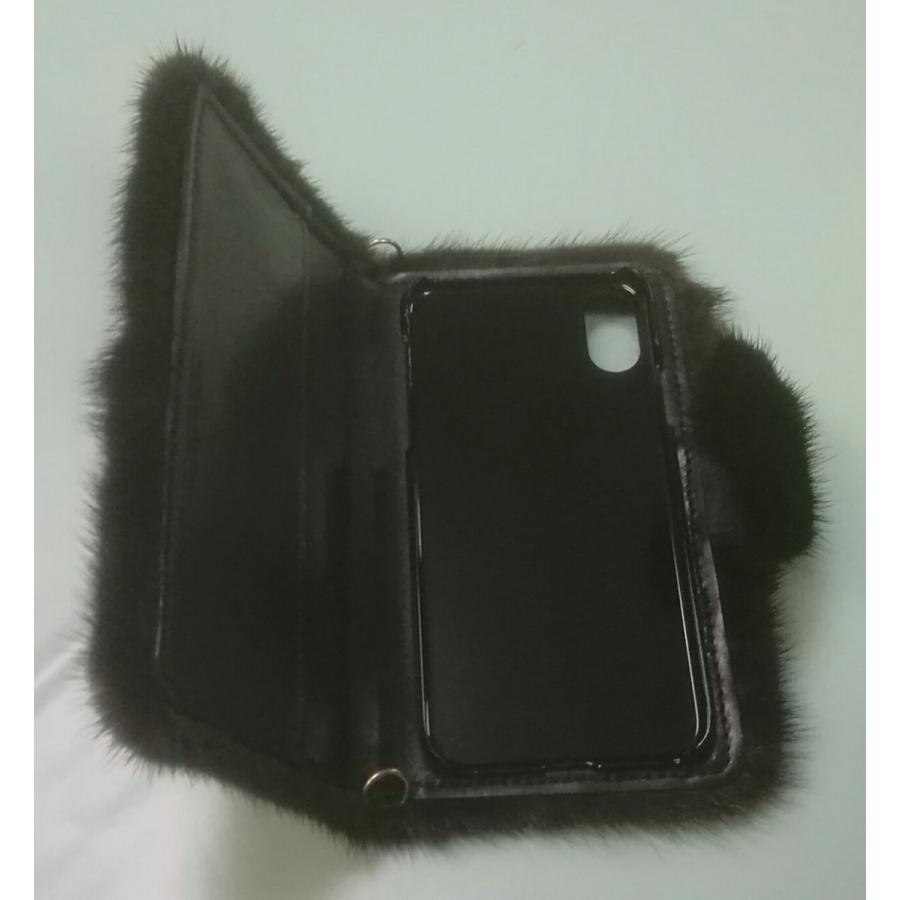 毛皮 ブラックミンク スマホケース 手帳型3 iPhone X iPhone Xs : 3010 
