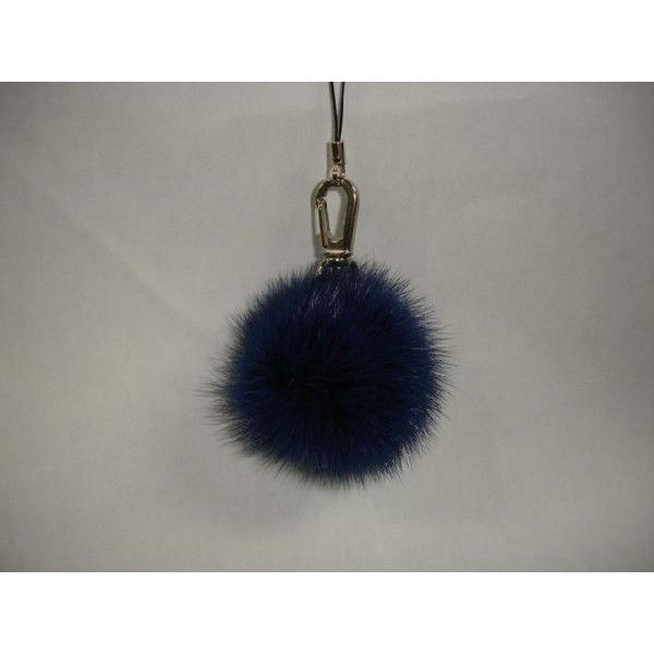 毛皮 ブルーのミンク 携帯ストラップ （まりも形) : ファーリアー江上