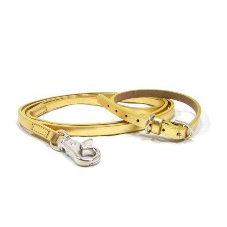 犬の首輪とリードのセット【メタリックレザー_Gold】シンプル 首輪