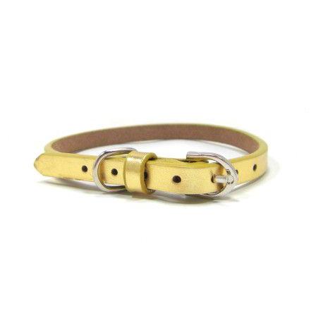 犬の首輪とリードのセット【メタリックレザー_Gold】シンプル 首輪