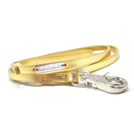 犬の首輪とリードのセット【メタリックレザー_Gold】シンプル 首輪