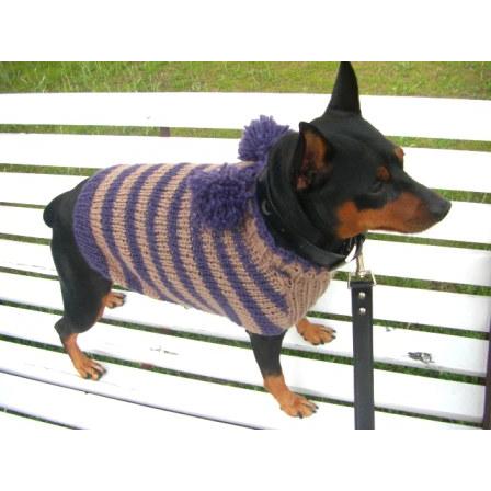 犬のセーター【Bon Bon ボーダーセーター_パープル】手編みセーター/犬