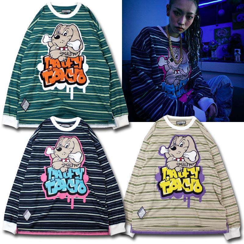 GALFY ガルフィー Tシャツ ロンT わんわん落書き ボーダー ロン GALFY ガルフィー Tシャツ ロンT わんわん落書き ボーダー ロン