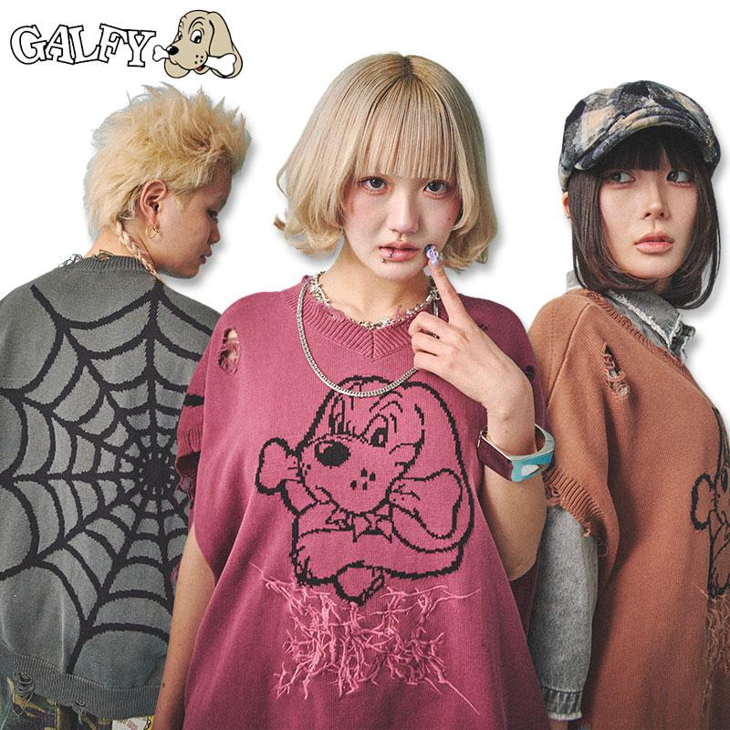 『GALFY/ガルフィー』スパイダー染め染めニット ブラック GALFY (ガルフィー) スパイダー染め染めニット BLACK / ロック