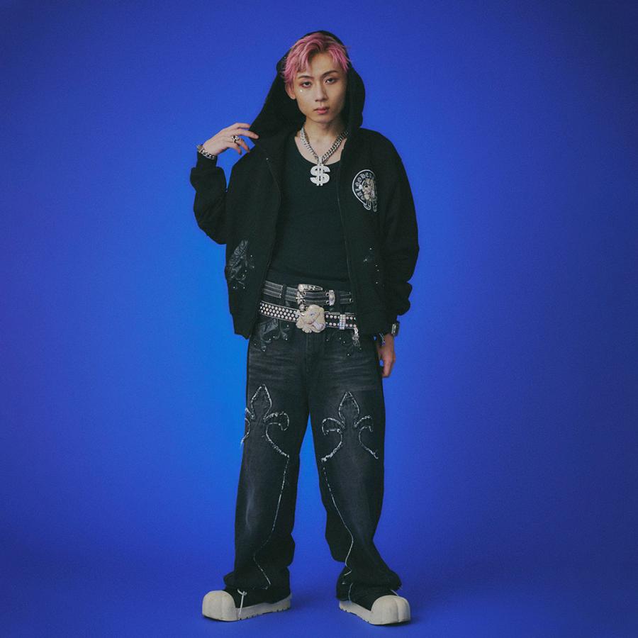 美品【GALFY】百合の紋紋パーカー /【ガルフィー】ロゴダブルジップパーカー GALFY（ガルフィー） パーカー 「GALFY」百合の紋紋パーカー