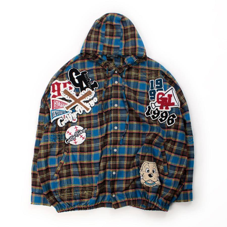 GALFY（ガルフィー） ワッペンだらけ チェック パーカー 153075 BLUE