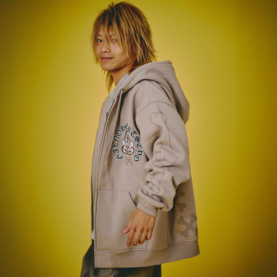 韓国人間国宝　柳海刚 鶴　祥雲　牙蓋　仕服 GALFY（ガルフィー） ピカピカ骨骨パーカー 153077 WHITE BLACK GREIGE