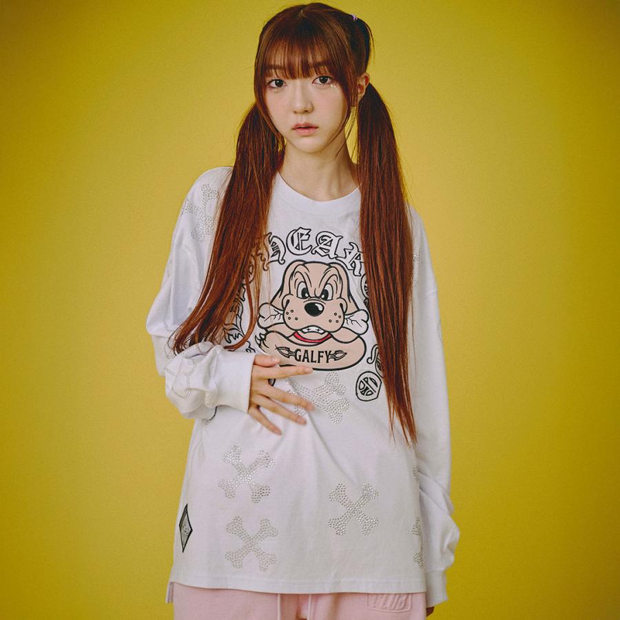 GALFY（ガルフィー） ピカピカ骨骨ロンTee 153078 WHITE BLACK Tシャツ 