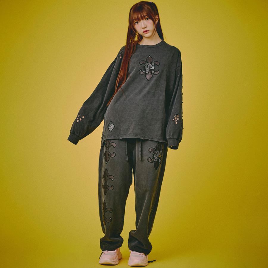 GALFY（ガルフィー） ぼろぼろロゴ百合の紋ロンT 153081 INK BLACK