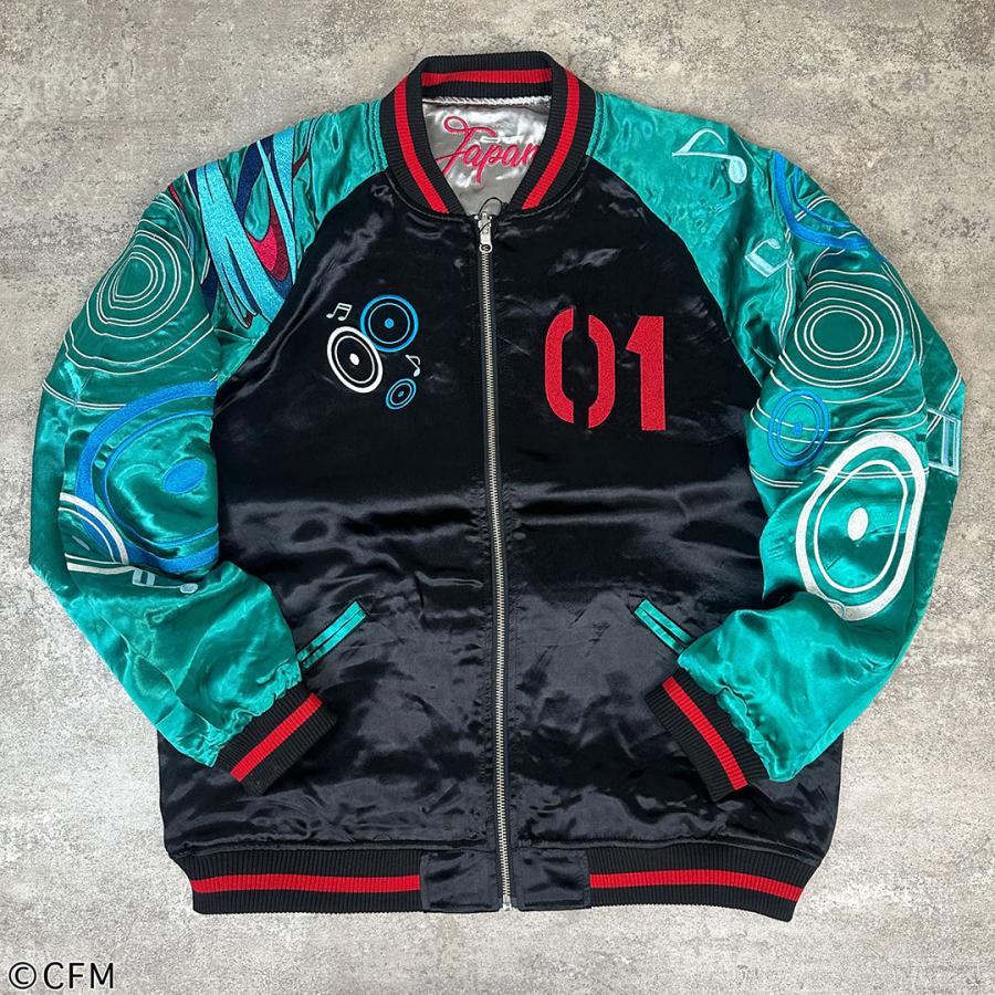 【おすすめ】Acoustic・リバーシブル スカジャン 絡繰魂 DAKU 鴉 刺繍 リバーシブル スカジャン ブラック×パープル 244053