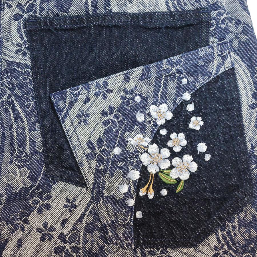 絡繰魂 KARAKURI TAMASHII 花柄刺繍オーバーオール ネイビー 絡繰魂 KARAKURI TAMASHII 桜 流水 デニム JQ パンツ 261249 #40