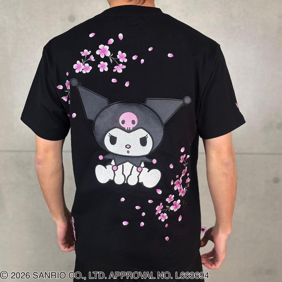 絡繰魂 × クロミコラボ 半袖Tシャツ 桜 ドクロ 262090 KUROMI サンリオ