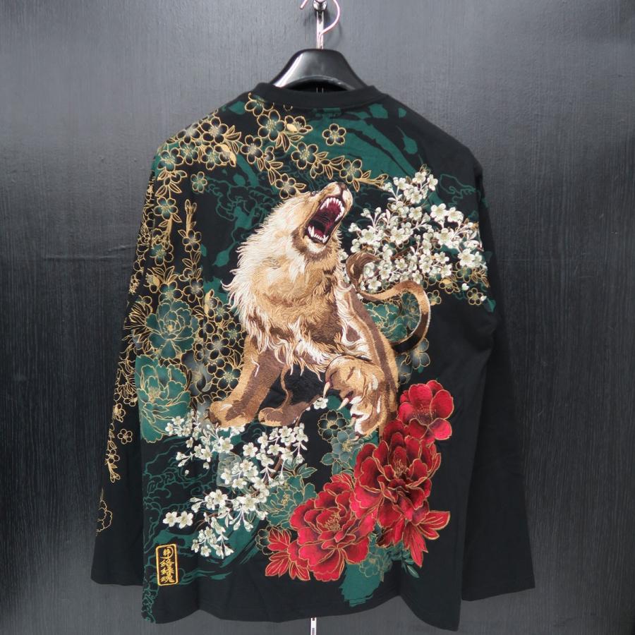 絡繰魂 粋 ライオン刺繍長袖Tシャツ 黒/金 XLサイズ 284022-20 絡繰魂 粋 ライオン刺繍長袖Tシャツ 黒/金 XLサイズ 284022-20