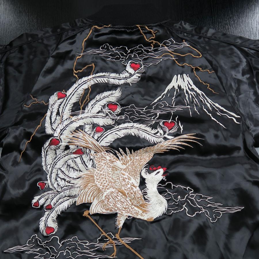 絡繰魂 鳳凰刺繍スカジャン 鶏 黒 284027-25 カラクリタマシイ｜wanwan｜05