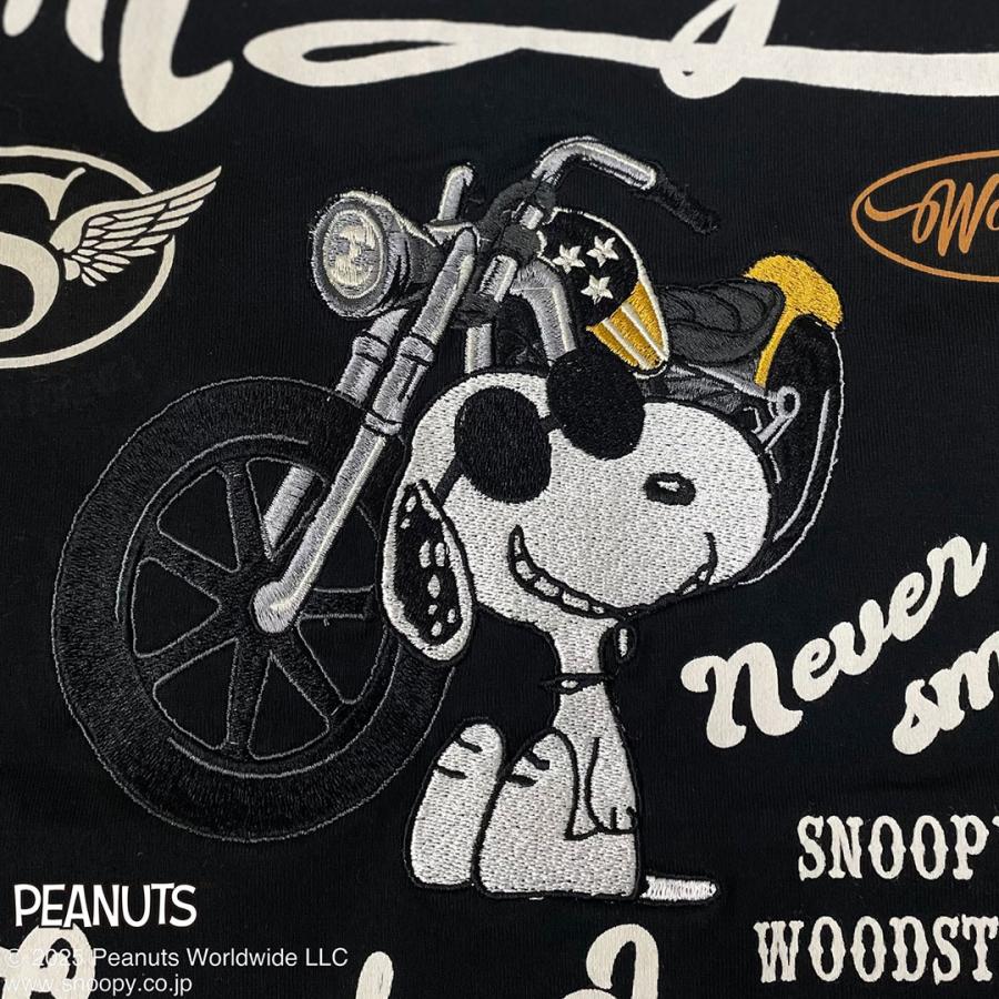 FLAGSTUFF フラッグスタッフ ロゴ刺繍 バイクプリント ブラック XL Flag staff（フラッグスタッフ） SNOOPY×Flagstaff BIKER Tシャツ