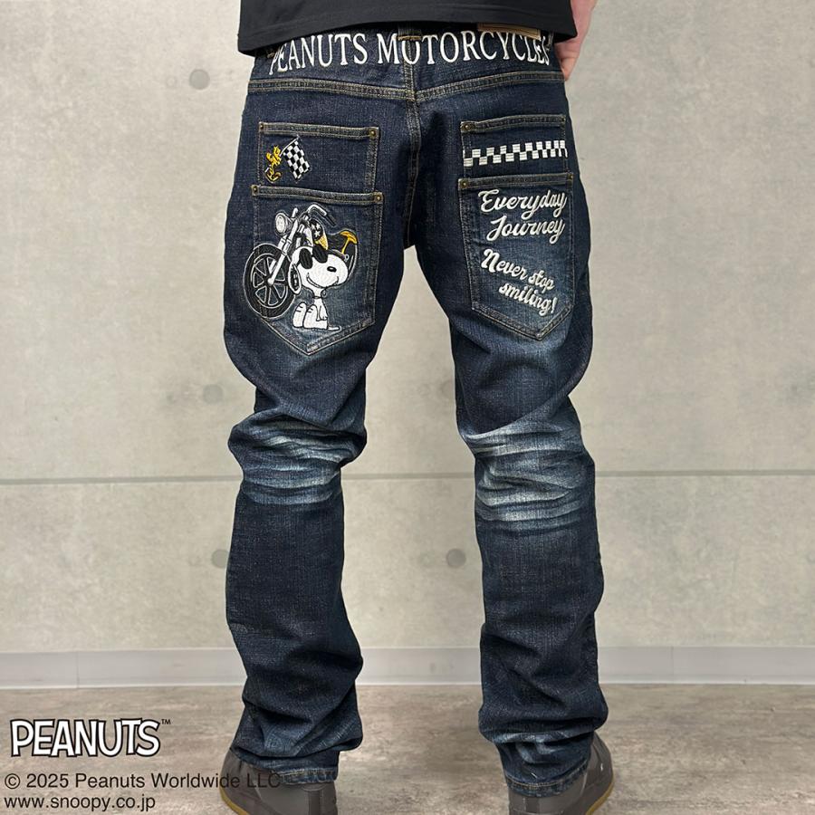 FLAGSTAFF フラッグスタッフ ×PEANUTS ピーナッツ スヌーピー刺繍 デニムパンツ インディゴ Flag staff（フラッグスタッフ） SNOOPY×Flag Staff MOTORCYCLE Denim