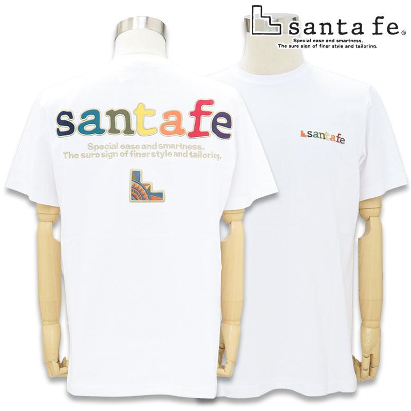 サンタフェ バックアップリケ 半袖Tシャツ 85404 85454 L LL 3L santafe メンズ 白 黒 紫 紺 48 50 52 ブラック パープル ネイビー ベージュ 茶 ラベンダー｜wanwan｜02