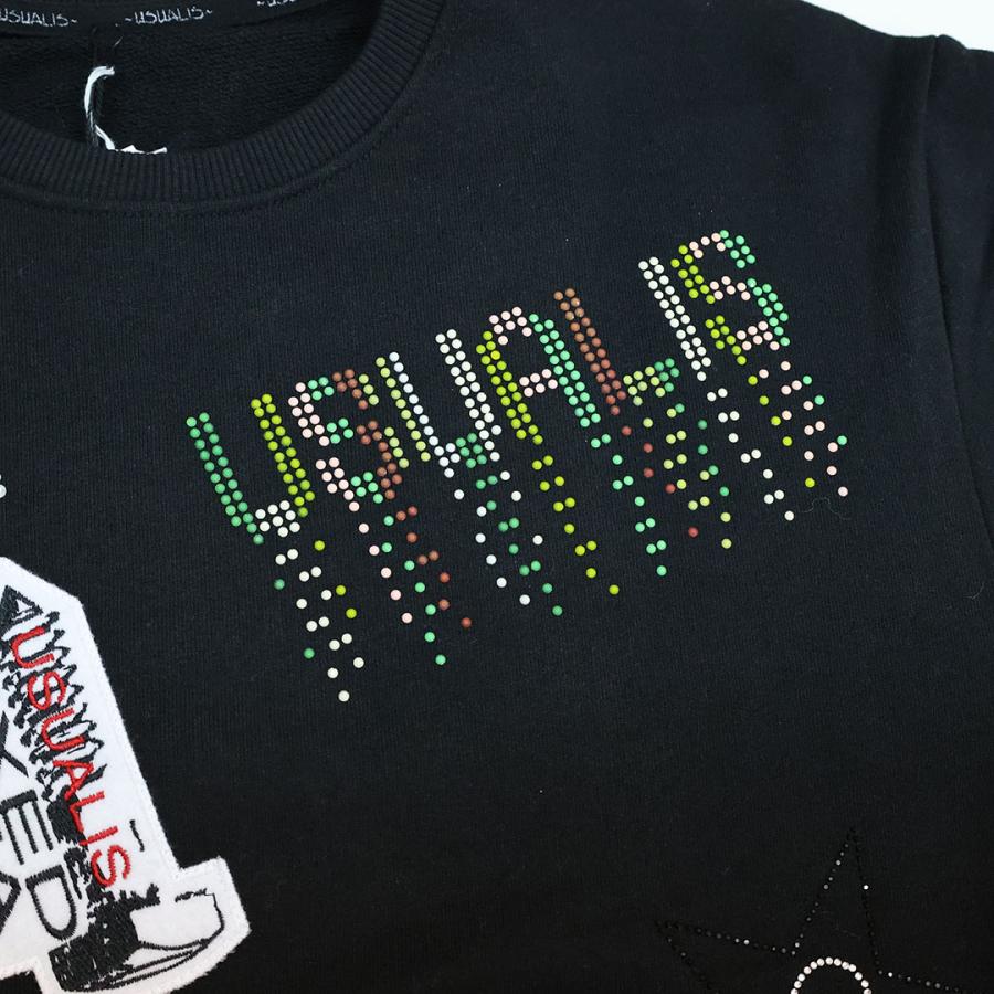 ウザリス USUALIS ライトストーン デザイン クルーネック トレーナー LLサイズ 95-6509-60 ブラック メンズ_5