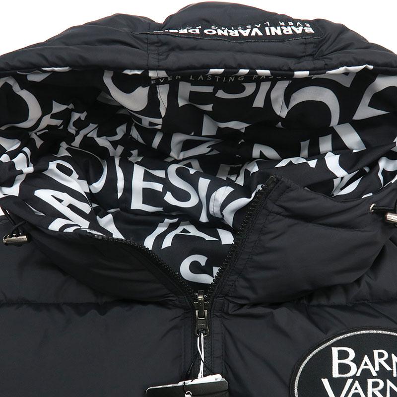 バーニヴァーノ ダウンジャケット ジップアップパーカー リバーシブル Lサイズ 黒/白文字 BAW-LDB4515 BARNI VARNO ブラックの画像