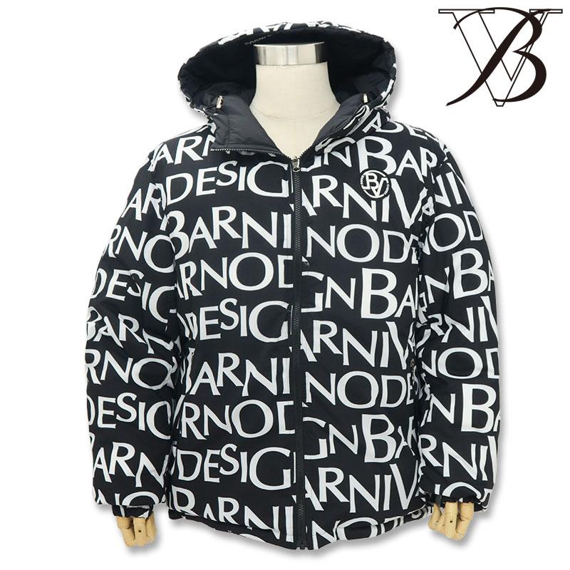 バーニヴァーノ ダウンジャケット ジップアップパーカー リバーシブル Lサイズ 黒/白文字 BAW-LDB4515 BARNI VARNO ブラックの画像