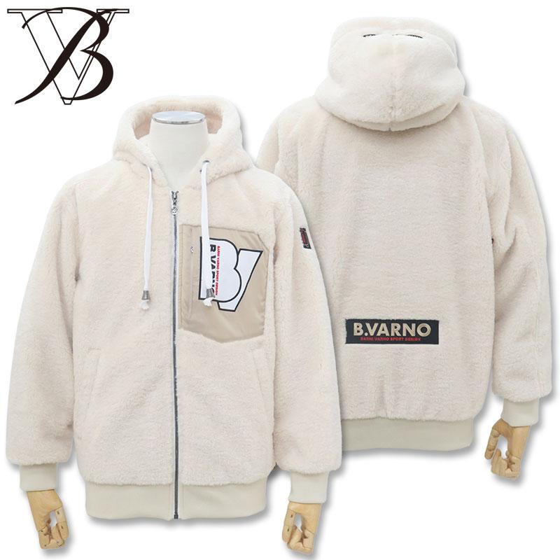 BARNI VARNO（バーニヴァーノ） BVロゴ AP刺しゅう ボアファー ジップ 