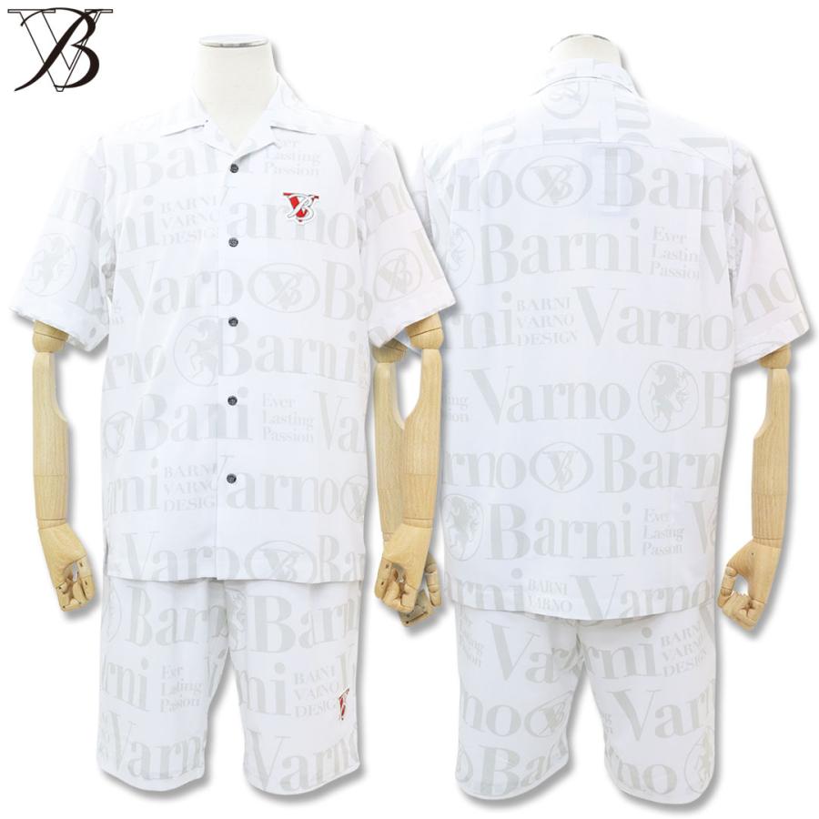 ＼新作10％OFF／バーニヴァーノ BARNI VARNO ロゴ柄 プリント オープン シャツ ＆ ショーツ セットアップ  Lサイズ BSS-PHS5547 BSS-PSH5548 日本製 26SSの画像
