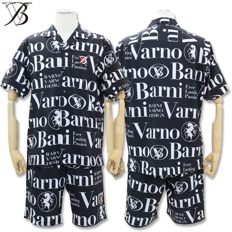 ＼新作10％OFF／バーニヴァーノ BARNI VARNO ロゴ柄 プリント オープン シャツ ＆ ショーツ セットアップ  Lサイズ BSS-PHS5547 BSS-PSH5548 日本製 26SSの画像