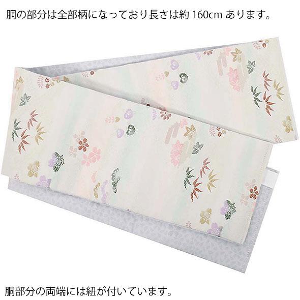 桐生織軽装帯 草花柄 オフホワイト地 花柄 簡単軽装帯 作り帯