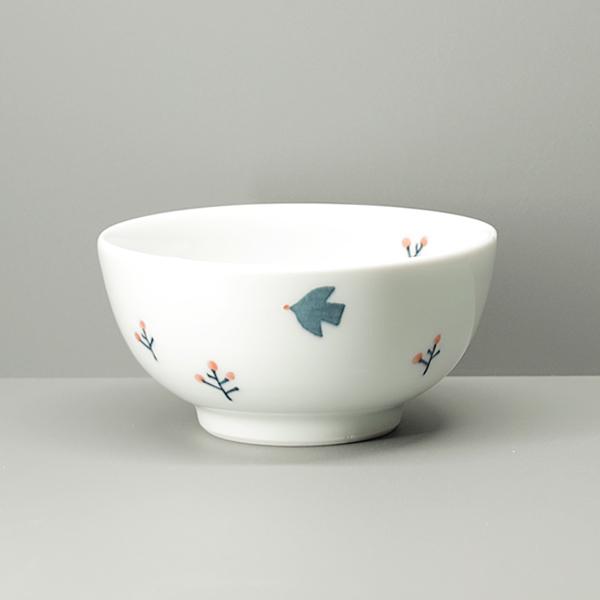 砥部焼 お茶碗 可愛い 茶碗S 鳥と赤い実 小さめ 日常使い 陶器 和風