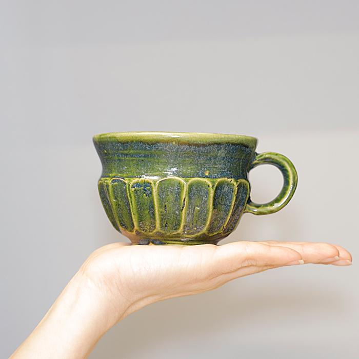 マグカップ 緑 コーヒーカップ コップ 陶器 手作り 風泥舎 fudeisha