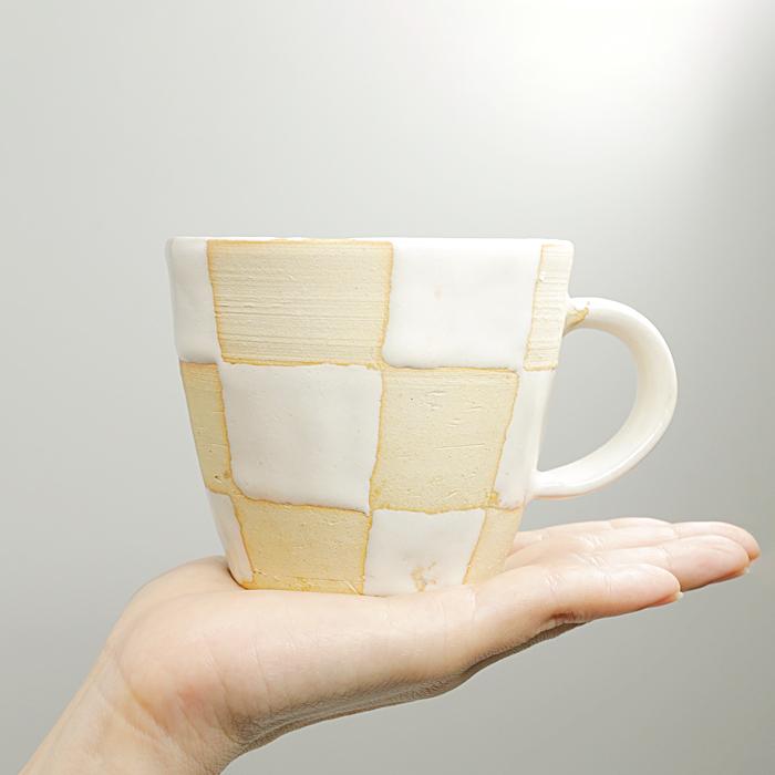 マグカップ 白 市松模様 コーヒーカップ コップ バイカラー ツートーン