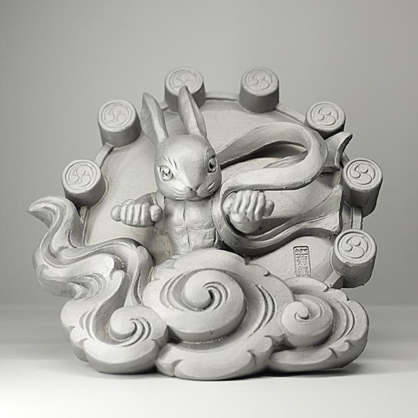 菊間瓦 風神雷神 うさぎの置物 卯 兎 ウサギ 守り神 いぶし銀 鬼師