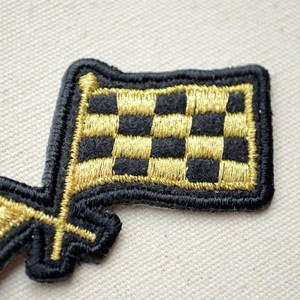 ワッペン アイロン おしゃれ 刺繍 チェッカーフラッグ(旗/ゴールド