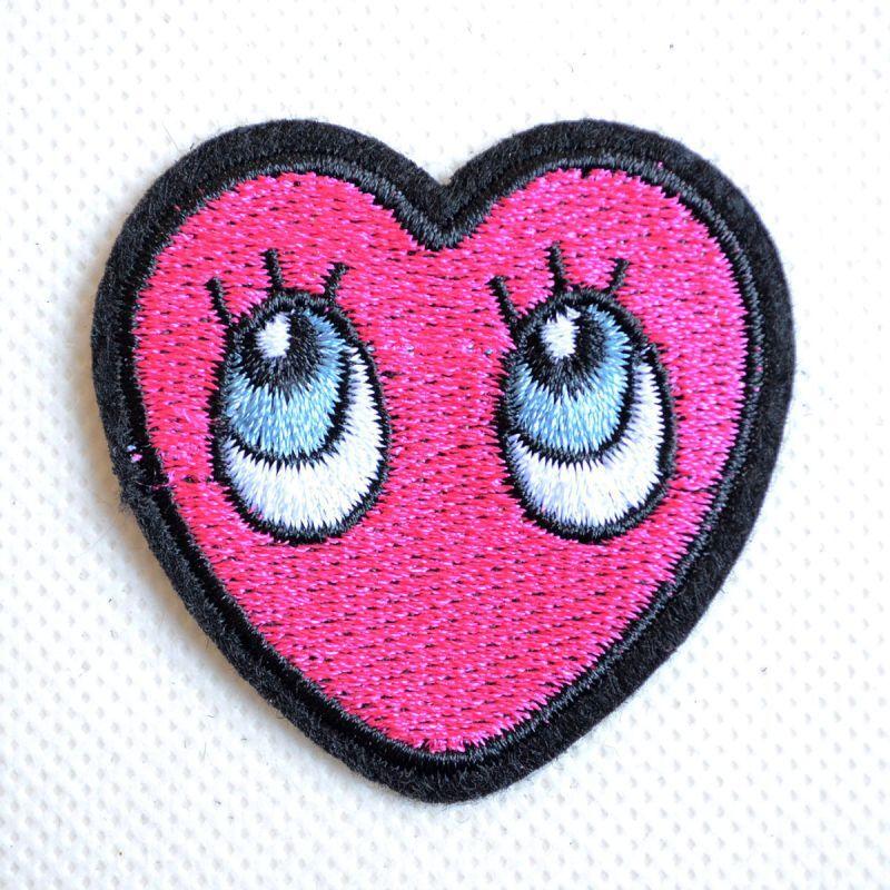 ワッペン アイロン おしゃれ 刺繍 ハートアイ 名前 作り方 PING-027