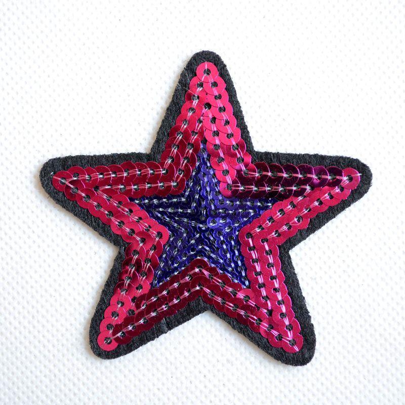 ワッペン アイロン おしゃれ 刺繍 星 スター ピンク スパンコール 名前