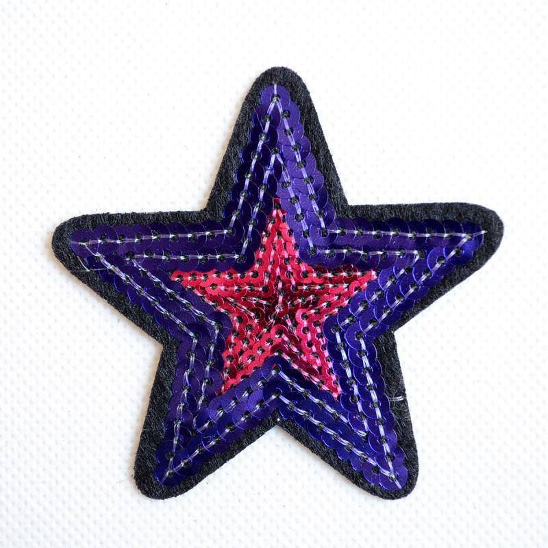 ワッペン アイロン おしゃれ 刺繍 星 スター パープル スパンコール  