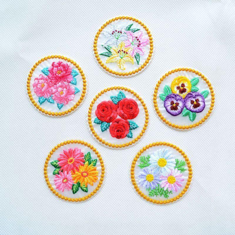 ワッペン アイロン おしゃれ 刺繍 牡丹 花 名前 作り方 RC500-25050
