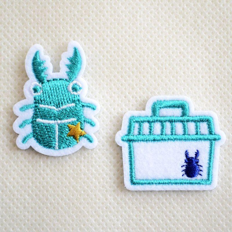 ワッペン アイロン おしゃれ 刺繍 クワガタ 虫かご 2枚組 名前 作り方