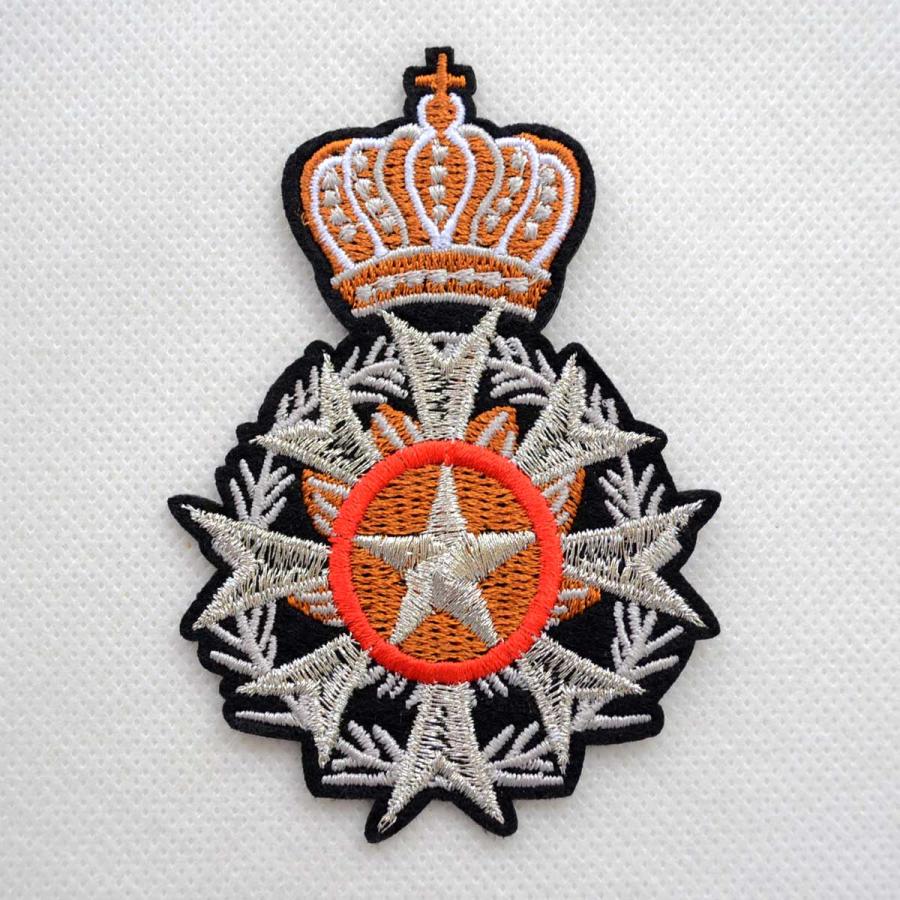 シルバー刺繍 クラシカル エンブレム ワッペン 王冠風デザイン 名前