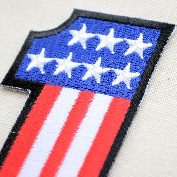 【美品】【箱付き】【希少】MADE IN USA 星条旗 コットン 刺繍仕上げ ワッペン アイロン おしゃれ 刺繍 数字ワッペン No.1 TKD アメリカ国旗