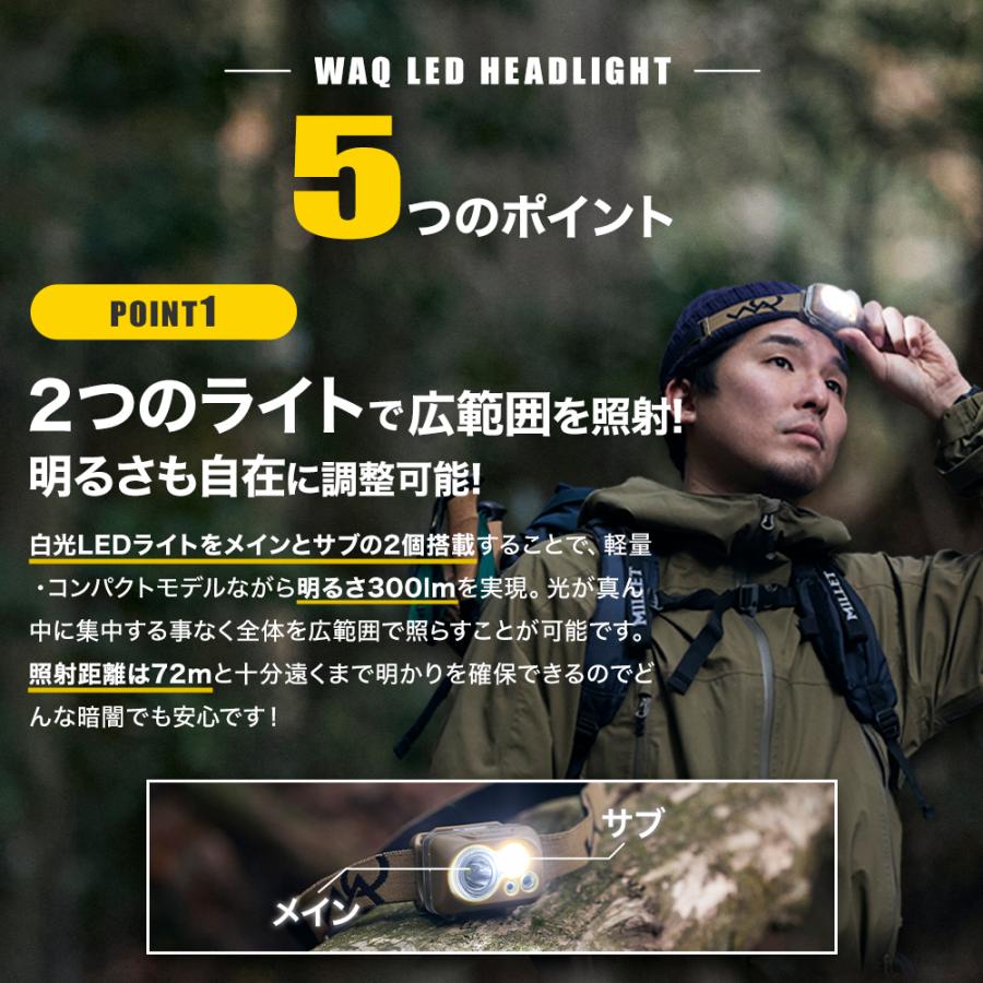 WAQ(アウトドア) WAQ LED ヘッドライト 明るい 300ルーメン WAQ(アウトドア) WAQ LED ヘッドライト 明るい 300ルーメン